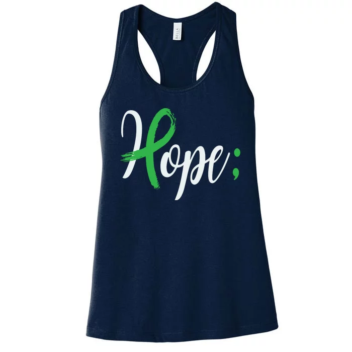 Hope Semicolon Green Ribbon Mental Health Awareness Women's Racerback Tank