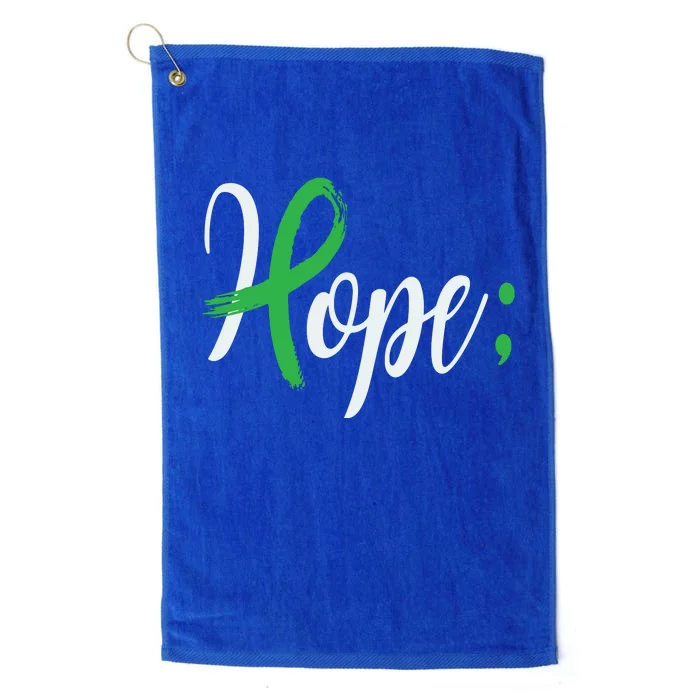 Hope Semicolon Green Ribbon Mental Health Awareness Platinum Collection Golf Towel