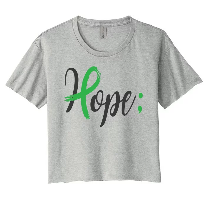 Hope Semicolon Green Ribbon Mental Health Awareness Women's Crop Top Tee