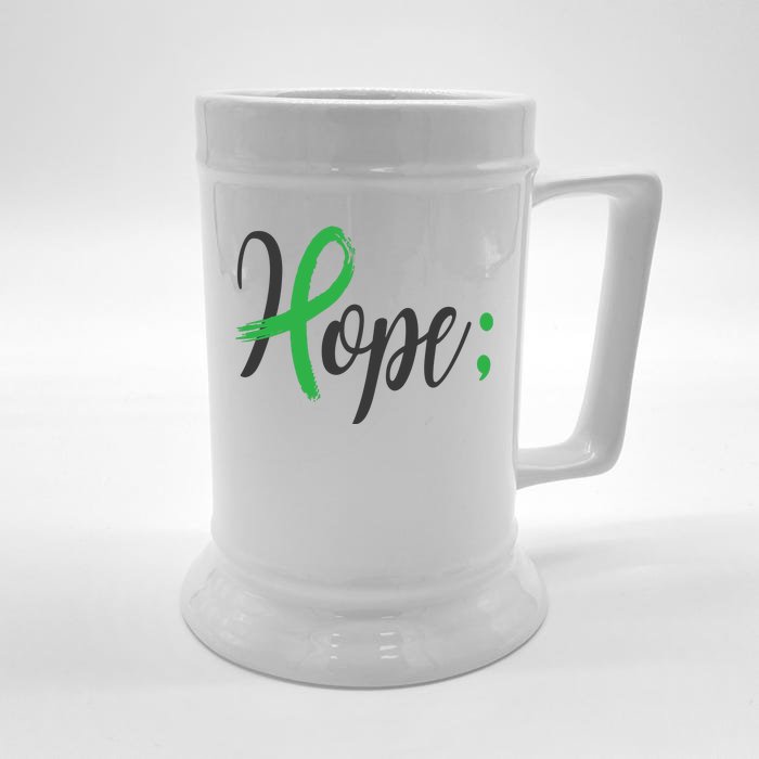 Hope Semicolon Green Ribbon Mental Health Awareness Front & Back Beer Stein