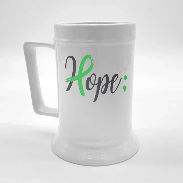 Hope Semicolon Green Ribbon Mental Health Awareness Front & Back Beer Stein