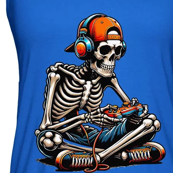 Halloween Skeleton Gamer Video Gaming Ladies Essential Flowy Tank