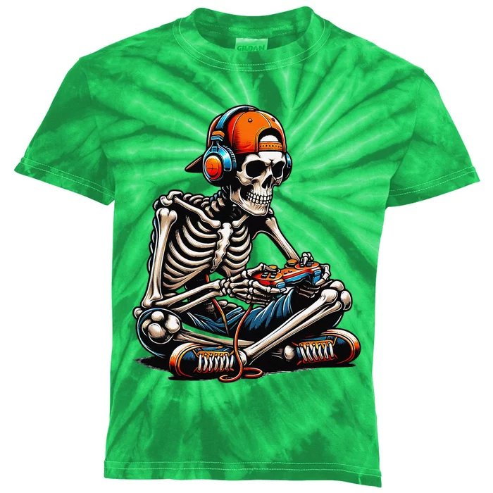 Halloween Skeleton Gamer Video Gaming Kids Tie-Dye T-Shirt