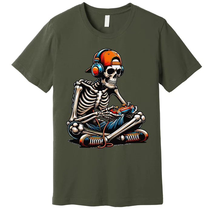 Halloween Skeleton Gamer Video Gaming Premium T-Shirt