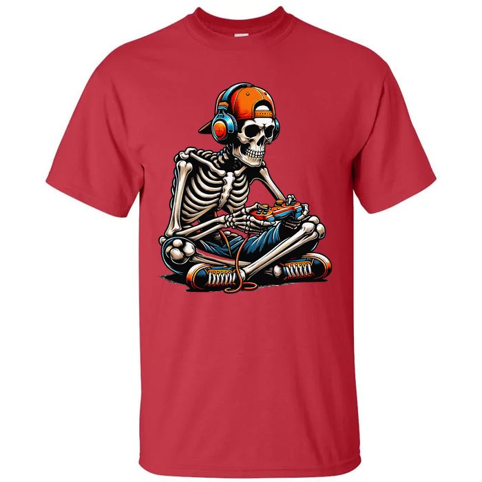 Halloween Skeleton Gamer Video Gaming Tall T-Shirt