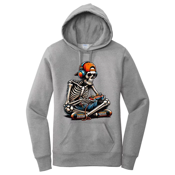 Halloween Skeleton Gamer Video Gaming Women's Pullover Hoodie