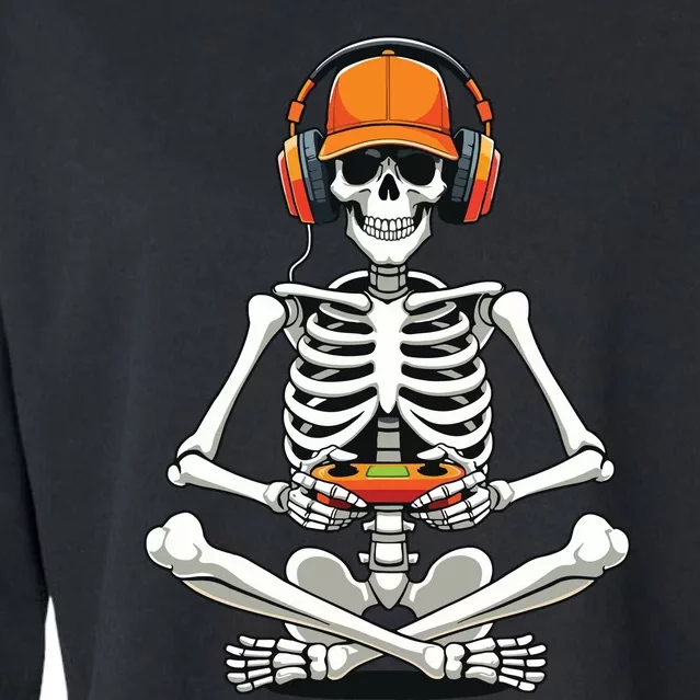 Halloween Skeleton Gamer Video Gaming Cropped Pullover Crew