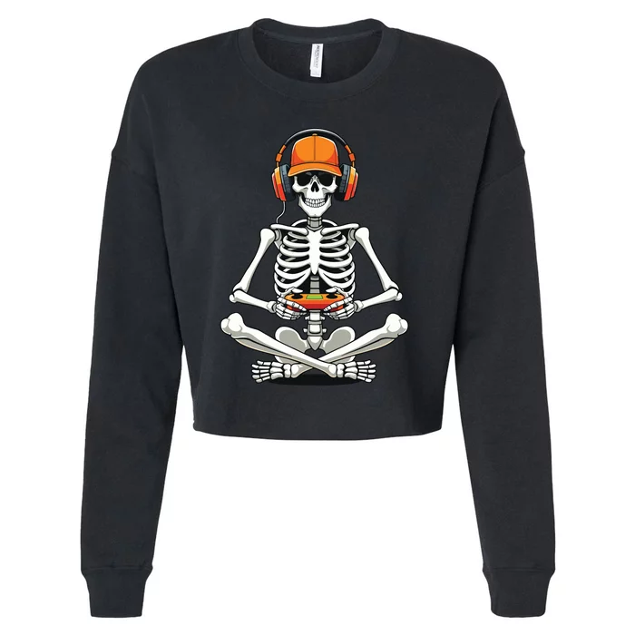 Halloween Skeleton Gamer Video Gaming Cropped Pullover Crew