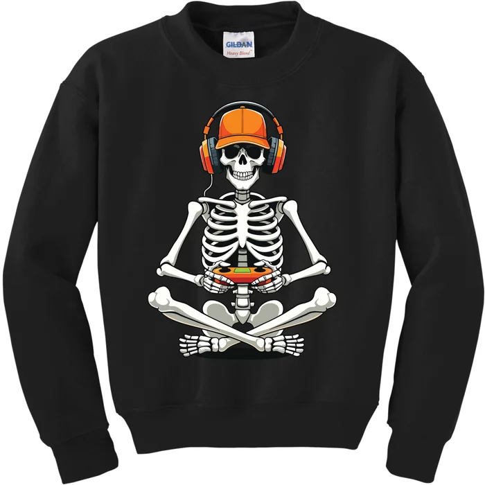 Halloween Skeleton Gamer Video Gaming Kids Sweatshirt