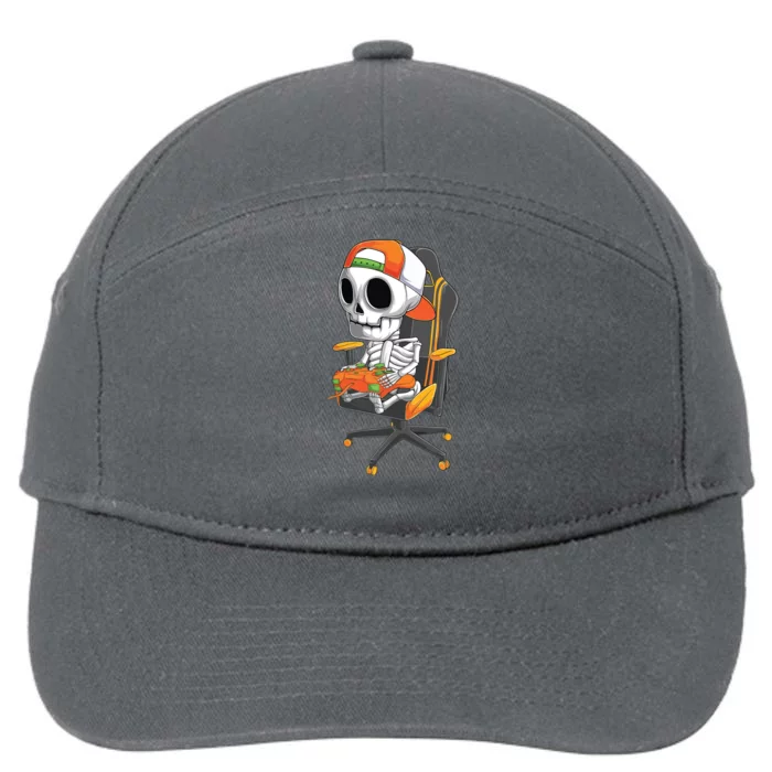 Halloween Skeleton Gamer Video Gaming Teens 7-Panel Snapback Hat