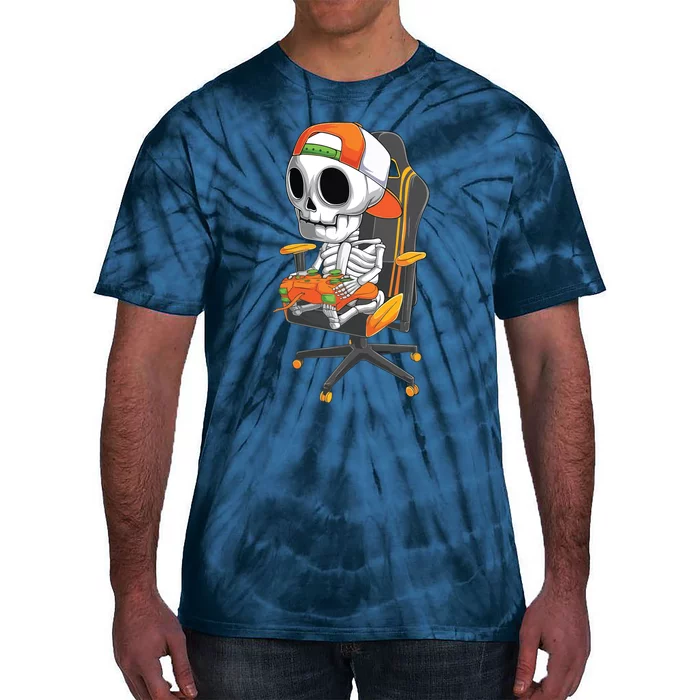 Halloween Skeleton Gamer Video Gaming Teens Tie-Dye T-Shirt