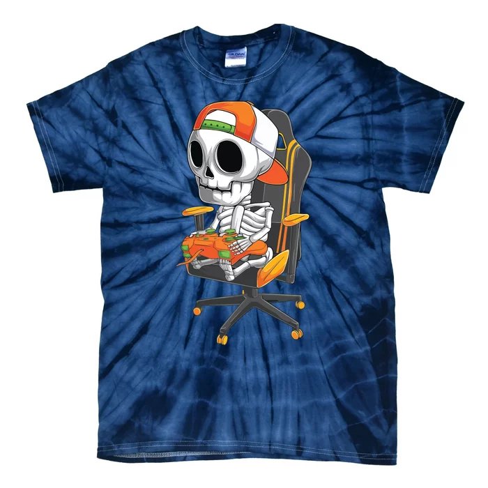 Halloween Skeleton Gamer Video Gaming Teens Tie-Dye T-Shirt