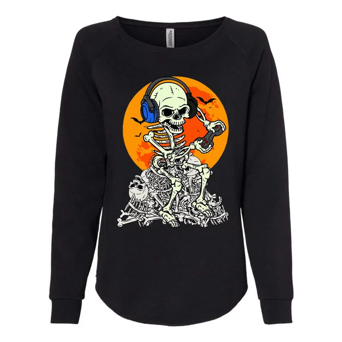 Halloween Skeleton Gamer Skull Moon Gaming Womens California Wash Sweatshirt