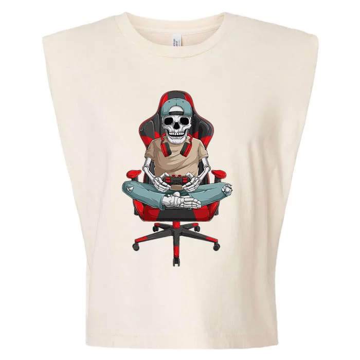 Halloween Skeleton Gamer Video Gaming Garment-Dyed Women's Muscle Tee