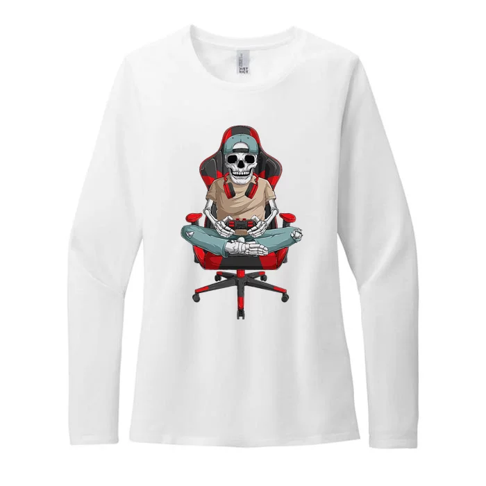 Halloween Skeleton Gamer Video Gaming Womens CVC Long Sleeve Shirt