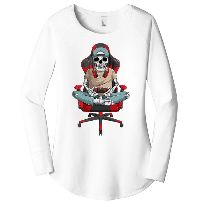 Halloween Skeleton Gamer Video Gaming Women's Perfect Tri Tunic Long Sleeve Shirt