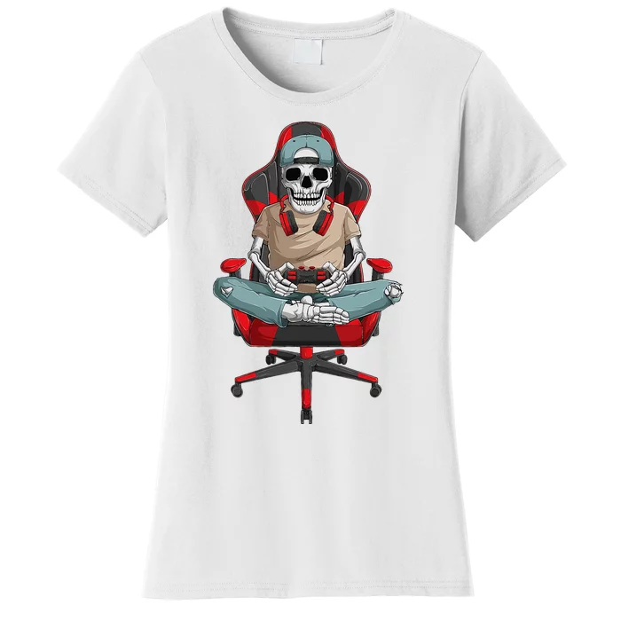 Halloween Skeleton Gamer Video Gaming Women's T-Shirt