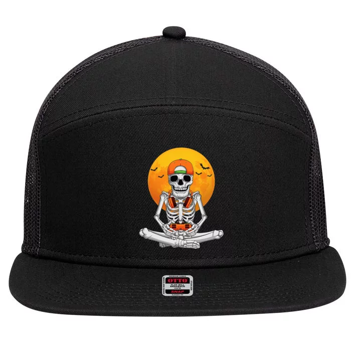 Halloween Skeleton Gamer Video Gaming 7 Panel Mesh Trucker Snapback Hat