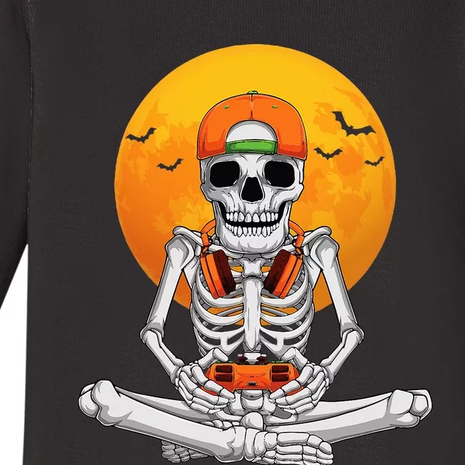 Halloween Skeleton Gamer Video Gaming Baby Long Sleeve Bodysuit