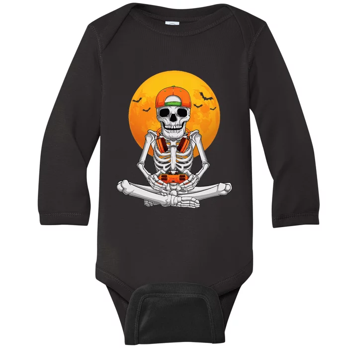 Halloween Skeleton Gamer Video Gaming Baby Long Sleeve Bodysuit