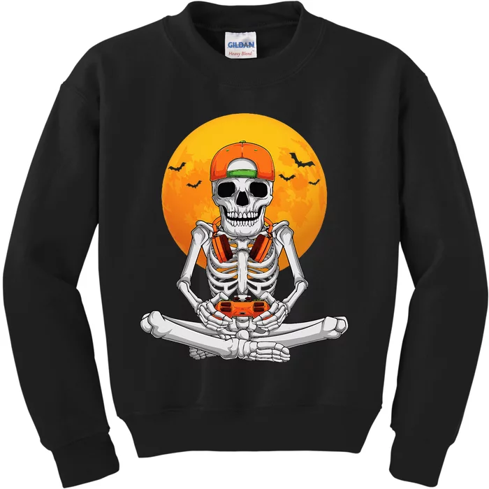 Halloween Skeleton Gamer Video Gaming Kids Sweatshirt