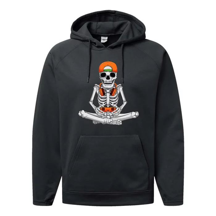 Halloween Skeleton Gamer Video Gaming Performance Fleece Hoodie