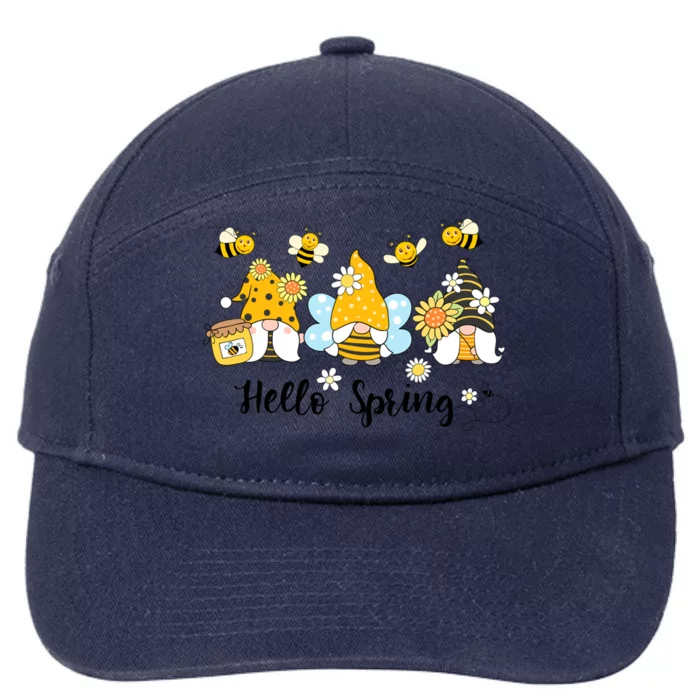 Hello Spring Gnome Bees Sunflower Bee Spring Gift 7-Panel Snapback Hat