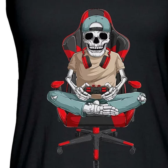 Halloween Skeleton Gamer Video Gaming Ladies Essential Flowy Tank