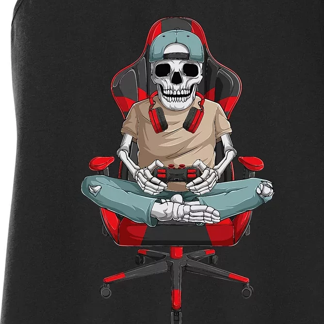 Halloween Skeleton Gamer Video Gaming Women's Racerback Tank