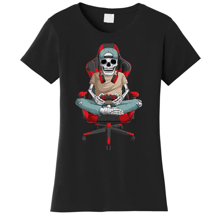 Halloween Skeleton Gamer Video Gaming Women's T-Shirt