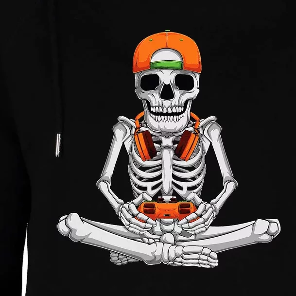 Halloween Skeleton Gamer Video Gaming Womens Funnel Neck Pullover Hood