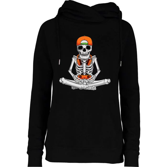 Halloween Skeleton Gamer Video Gaming Womens Funnel Neck Pullover Hood