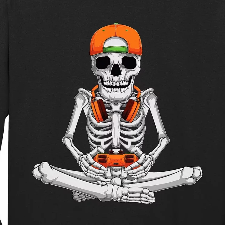 Halloween Skeleton Gamer Video Gaming Tall Long Sleeve T-Shirt