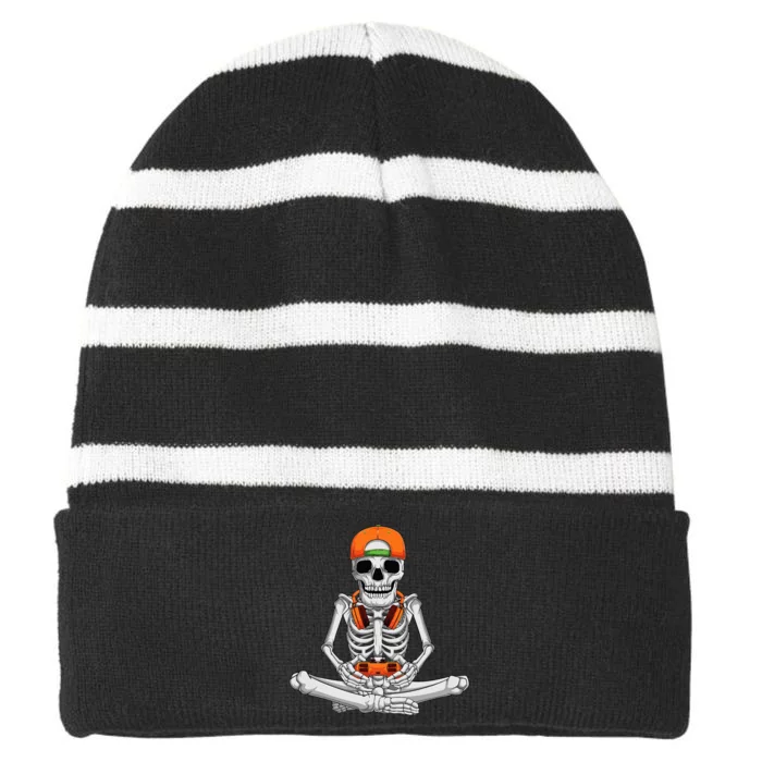 Halloween Skeleton Gamer Video Gaming Striped Beanie with Solid Band