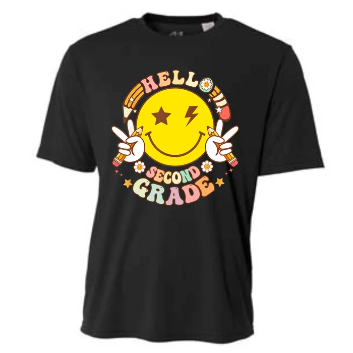 Hello Second Grade Hippie Smile Face Back To School Teacher Gift Cooling Performance Crew T-Shirt