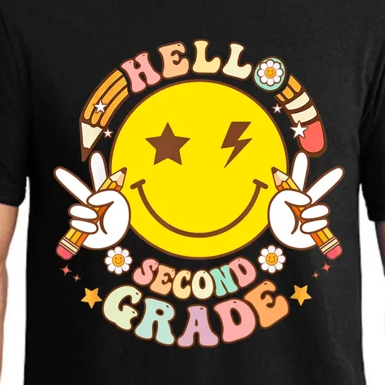 Hello Second Grade Hippie Smile Face Back To School Teacher Gift Pajama Set