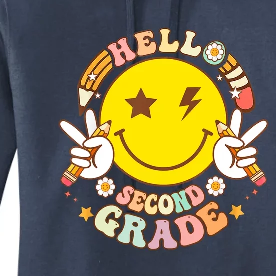 Hello Second Grade Hippie Smile Face Back To School Teacher Gift Women's Pullover Hoodie