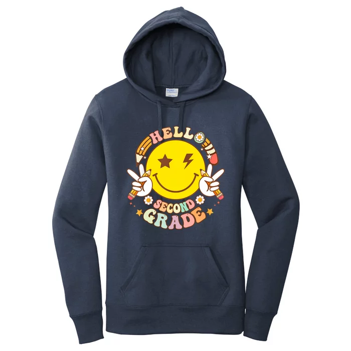 Hello Second Grade Hippie Smile Face Back To School Teacher Gift Women's Pullover Hoodie