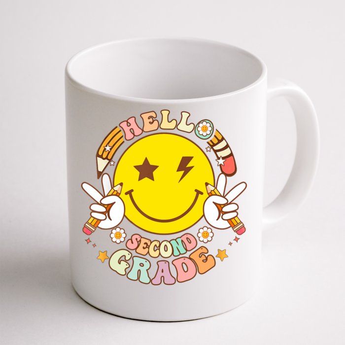 Hello Second Grade Hippie Smile Face Back To School Teacher Gift Front & Back Coffee Mug