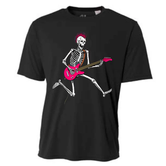 Happy Skeleton Guitar Guy Spooky Halloween Rock Band Concert Premium Cooling Performance Crew T-Shirt