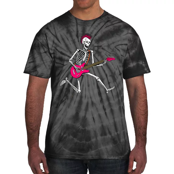 Happy Skeleton Guitar Guy Spooky Halloween Rock Band Concert Premium Tie-Dye T-Shirt