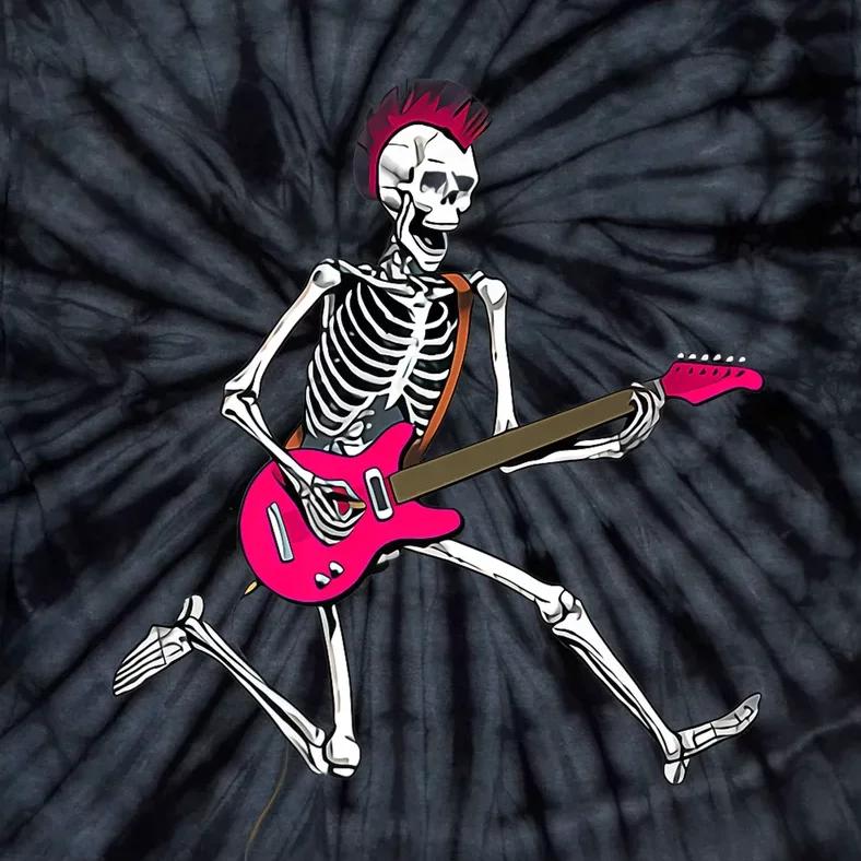 Happy Skeleton Guitar Guy Spooky Halloween Rock Band Concert Premium Tie-Dye T-Shirt