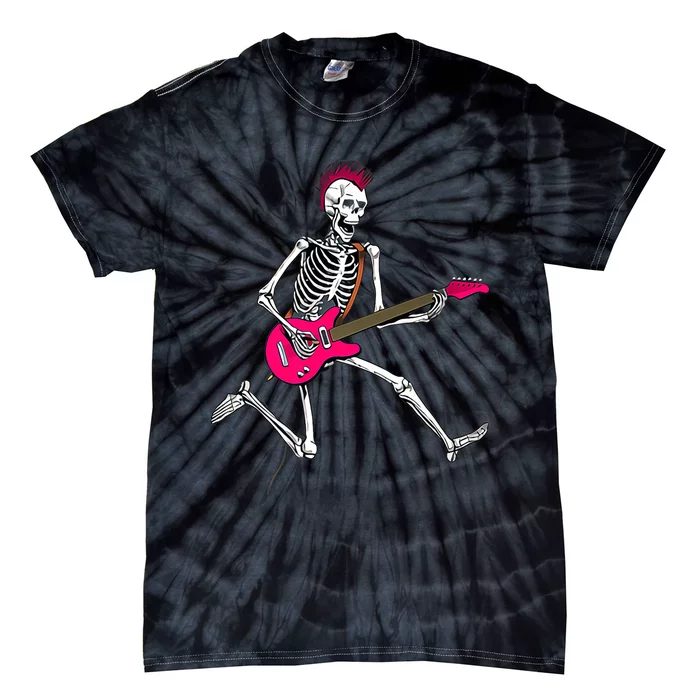 Happy Skeleton Guitar Guy Spooky Halloween Rock Band Concert Premium Tie-Dye T-Shirt