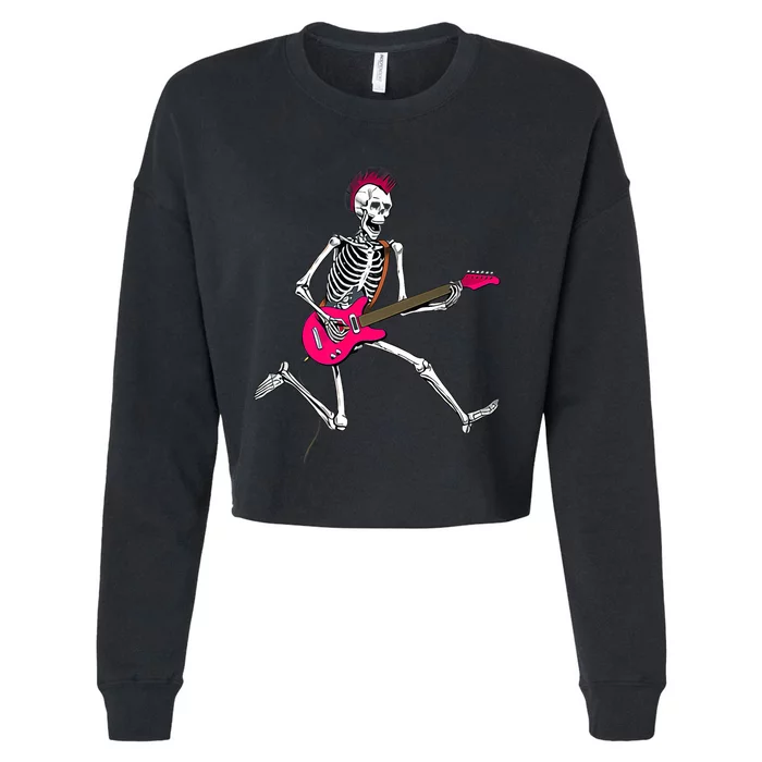 Happy Skeleton Guitar Guy Spooky Halloween Rock Band Concert Premium Cropped Pullover Crew