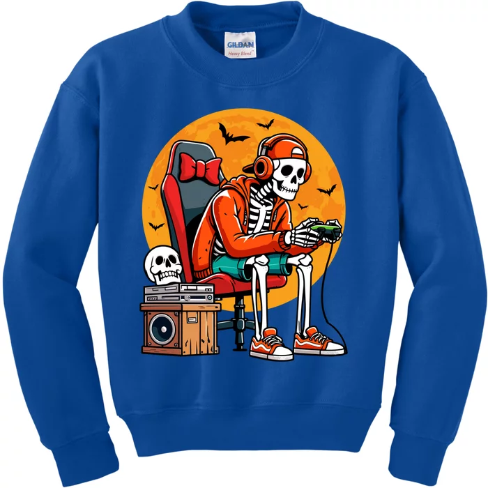 Halloween Skeleton Gamer Funny Video Gaming Halloween Cool Gift Kids Sweatshirt