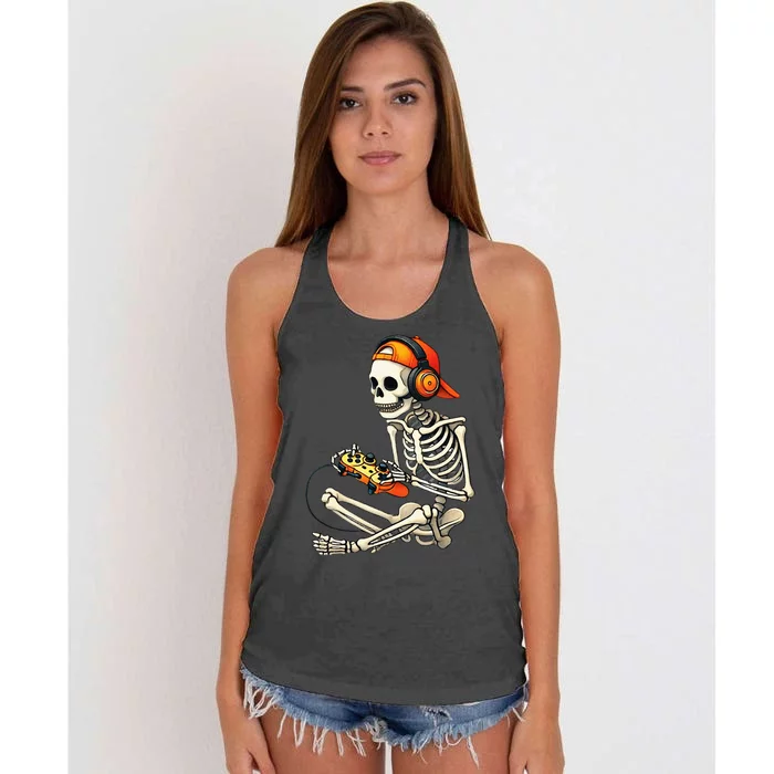 Halloween Skeleton Gamer Video Gaming Women's Knotted Racerback Tank