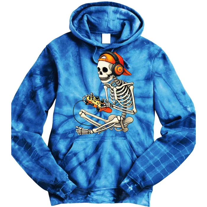 Halloween Skeleton Gamer Video Gaming Tie Dye Hoodie