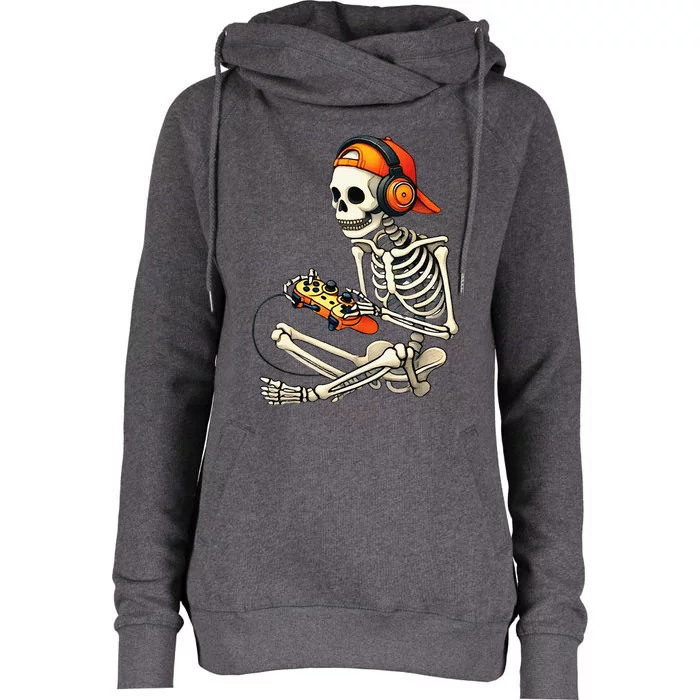 Halloween Skeleton Gamer Video Gaming Womens Funnel Neck Pullover Hood