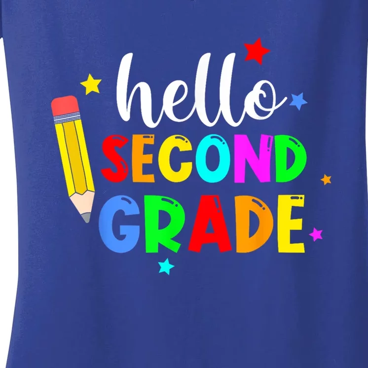 Hello Second Grade Welcome Back To School Teacher Gift Women's V-Neck T-Shirt