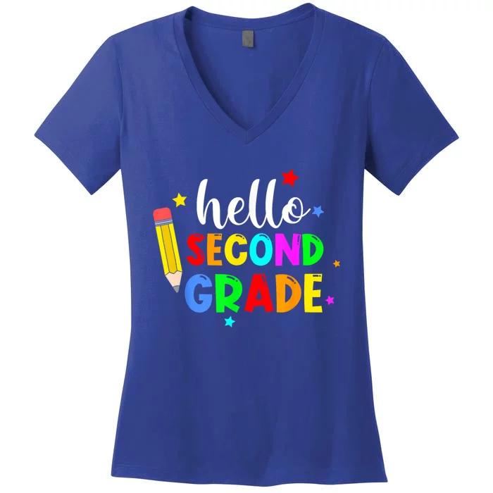 Hello Second Grade Welcome Back To School Teacher Gift Women's V-Neck T-Shirt